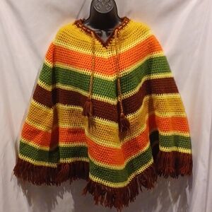Handmade Crocheted Poncho, earthtones